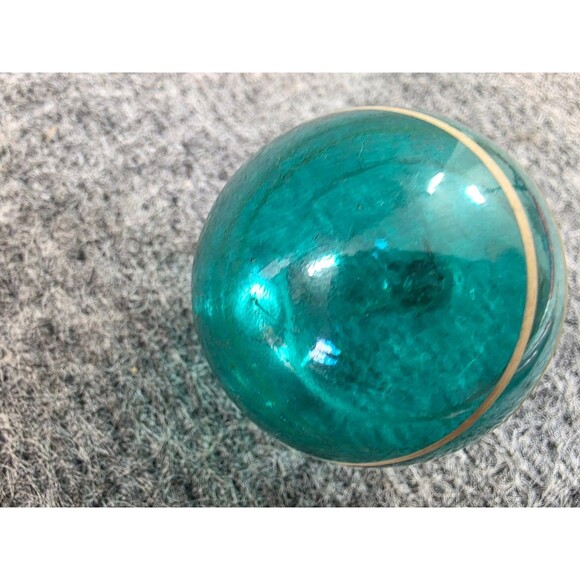 Vintage Glass Teal Ball Christmas Ornament with Metallic Stripes 2 in - Picture 4 of 4